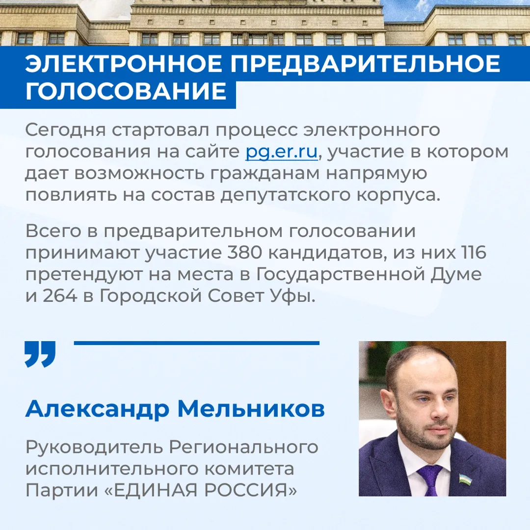 В Башкирии стартовало электронное предварительное голосование «Единой России»